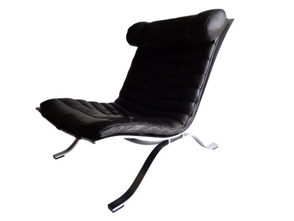 Arne Norell Ari lounge chair and ottoman in black leather