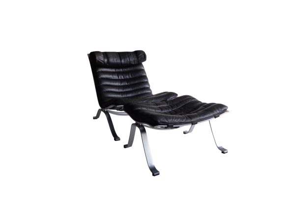 Arne Norell Ari lounge chair and ottoman in black leather