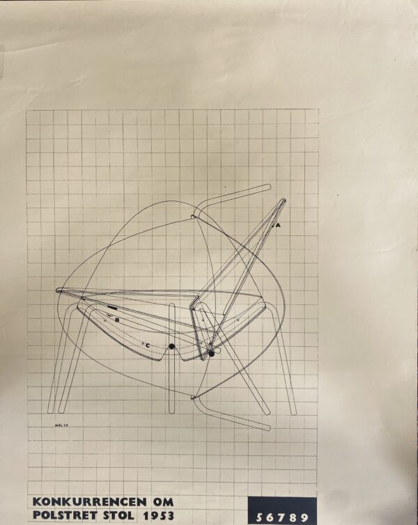 Poul Kjaerholm Aluminium Chair Competetition drawing 1953