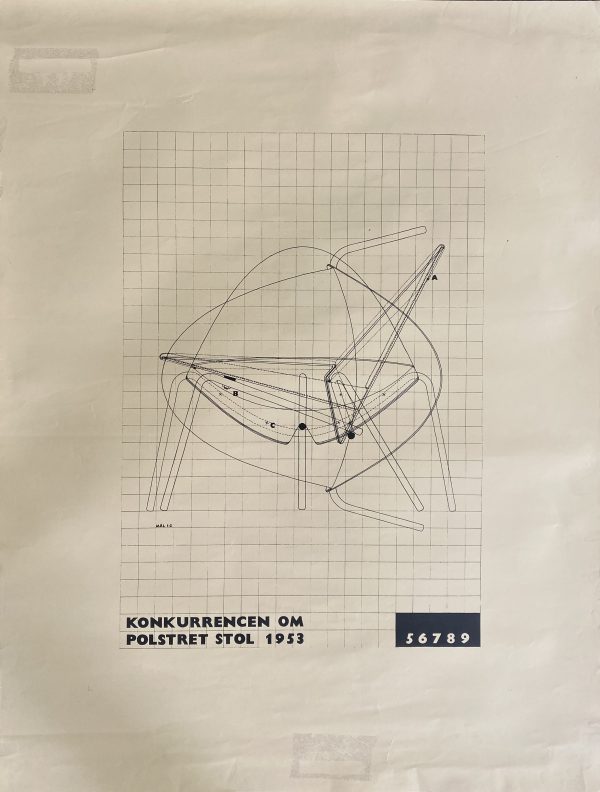 Poul Kjaerholm Aluminium Chair Competetition drawing 1953