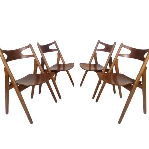 Hans J. Wegner, set of four 'Sawbuck' CH29 chairs, teak and oak, Denmark 1950s