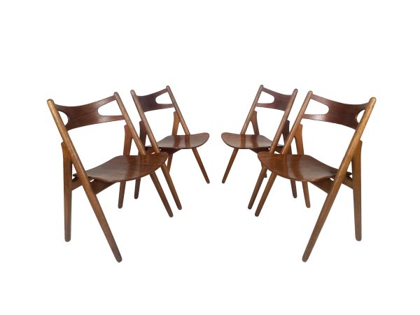 Hans J. Wegner, set of four 'Sawbuck' CH29 chairs, teak and oak, Denmark 1950s