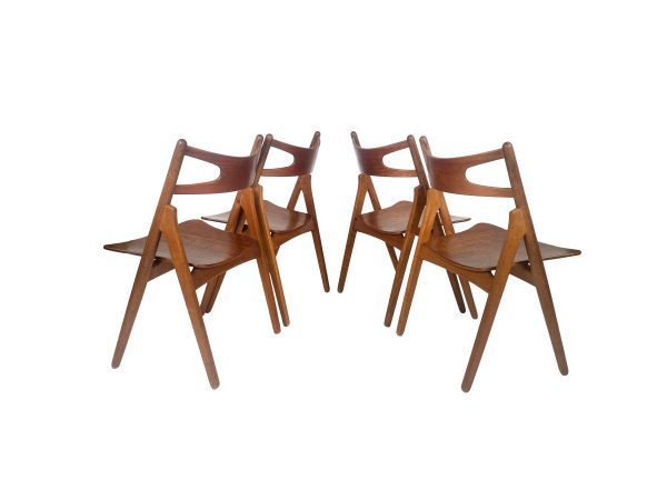 Hans J. Wegner, set of four 'Sawbuck' CH29 chairs, teak and oak, Denmark 1950s