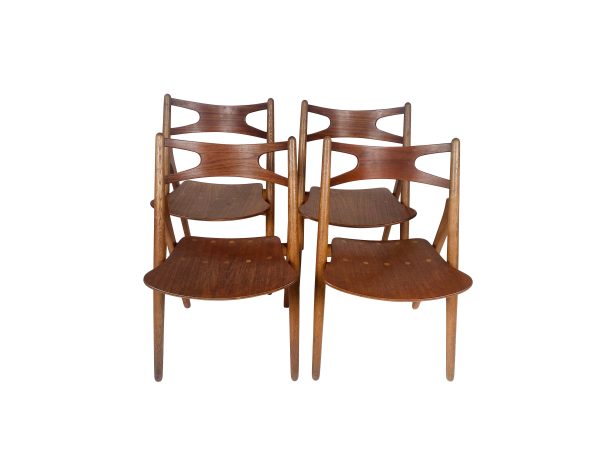 Hans J. Wegner, set of four 'Sawbuck' CH29 chairs, teak and oak, Denmark 1950s