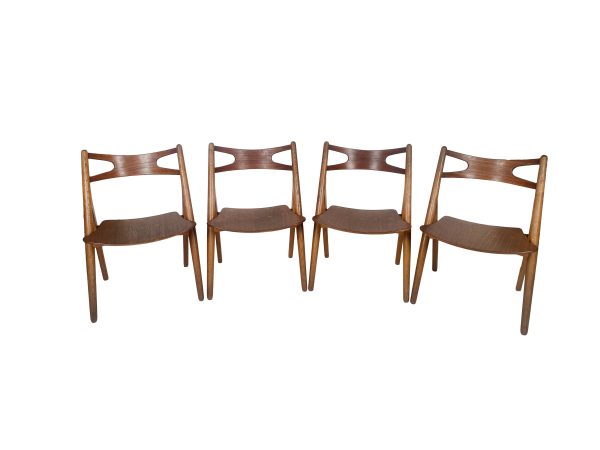 Hans J. Wegner, set of four 'Sawbuck' CH29 chairs, teak and oak, Denmark 1950s