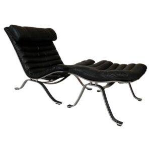 Arne Norell Ari lounge chair and ottoman in black leather 1960s