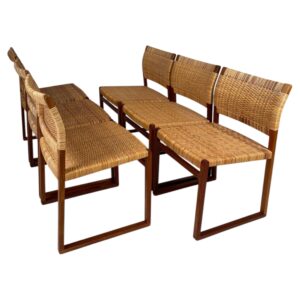 Børge Mogensen dining chairs BM61 in mahogany and cane wicker 1958, Denmark