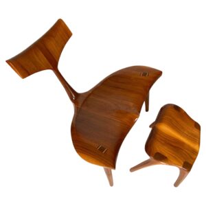 Hand carved Sculpture Whale Lounge Chair and stool in Walnut by Morten Stenbaek